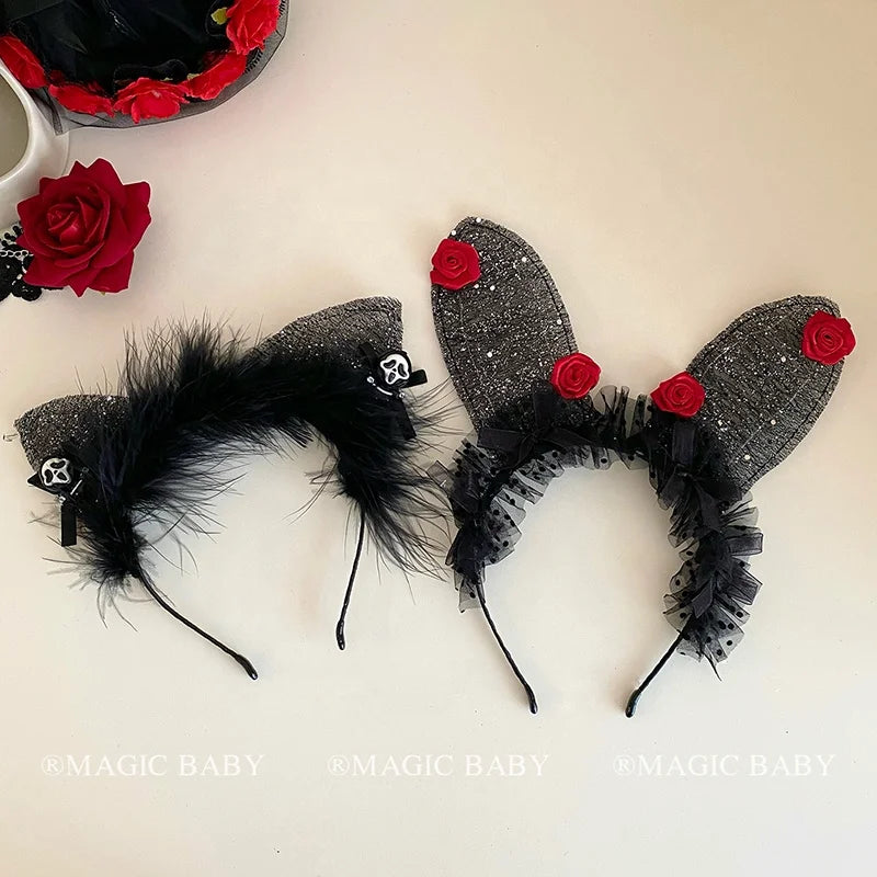 Halloween Headband for Kids Cat Rabbit Rose Skull Spooky Cute Hairband Children Costume Party Hair Accessories Trick or Treat
