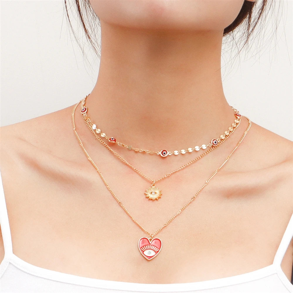 Fashion Heart Shaped Layered Wearing Necklaces for Girls Sweet Elegant Jewellry for Women Ladies Accessories Chinese Supplier