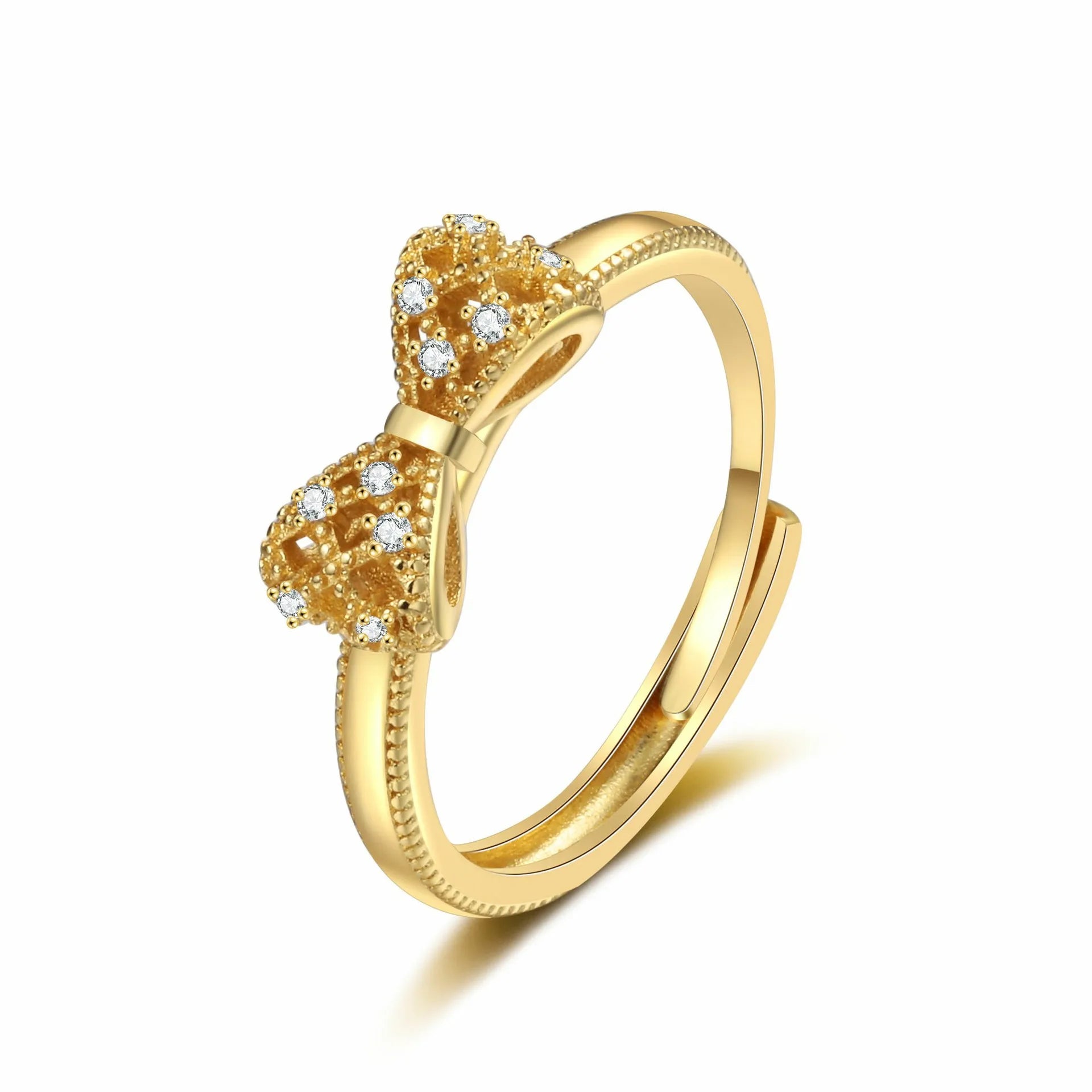 European and American Style Bow Rings Women Glitter Zircon Elegant Sweet Bowknot Rings Fashionable Jewelry Accessories Wholesale