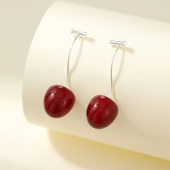 Cute Sweet Fruits Cherry Fashion Drop Earrings for Girls Kawaii Trendy Jewelry for Women Ladies Accessories Chinese Supplier