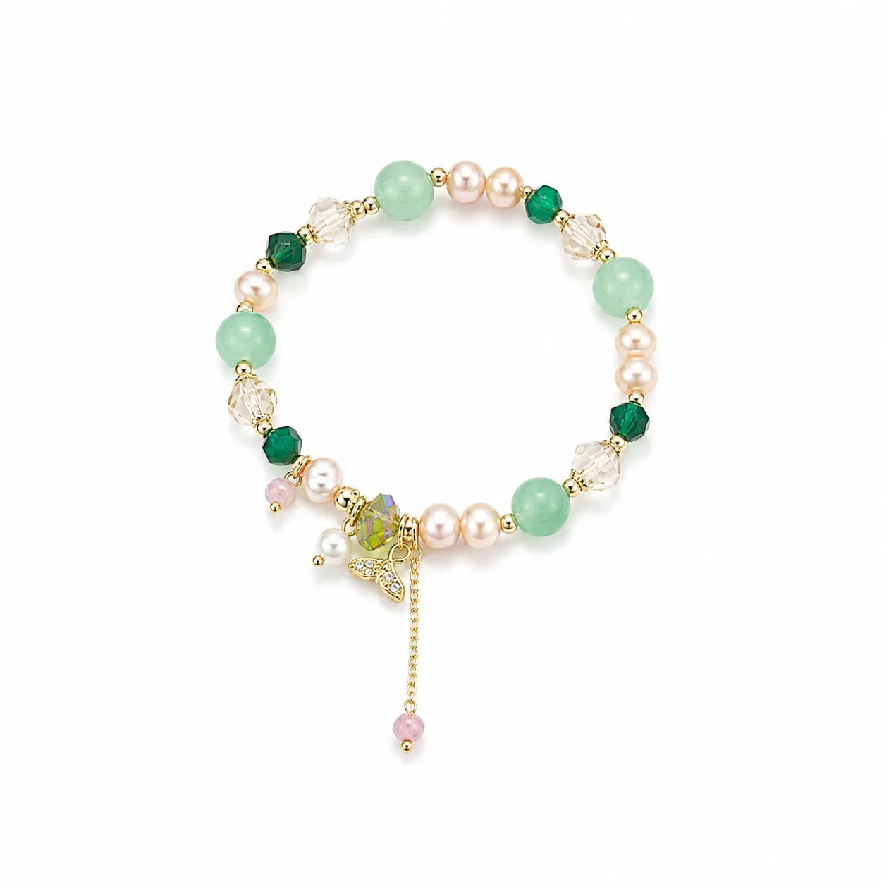 Women Green Pink Pearl Beads Bracelet Factory Price Low MOQ Fresh Charms in Stock Jewelry for Female Causal Daily Travelling