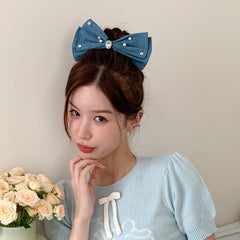 Hot Sale Blue Solid Color Imitation Pearl Rhinestone Hair Clips Trendy Graceful Wholesale in Stock Hairpins Accessory for Women