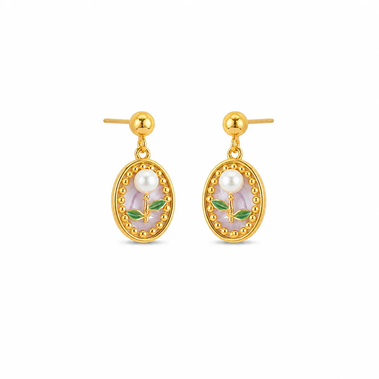Female S925 Silver Freshwater Pearl 18k Gold-plated Flower Hand-Painted Graffiti Drip Glaze Necklace Earring in Stock Jewelry