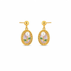 Female S925 Silver Freshwater Pearl 18k Gold-plated Flower Hand-Painted Graffiti Drip Glaze Necklace Earring in Stock Jewelry