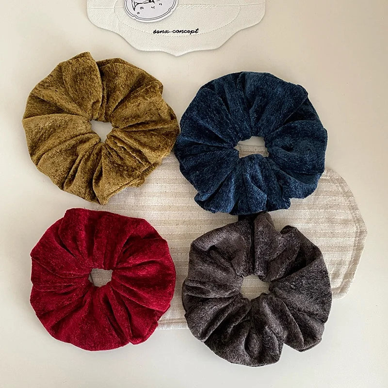 Women Solid Color Velvet X-Large Thick Thin Hair Scrunchies Fashion Vintage Elegant Bulk Order in Stock Hair Ties Accessories