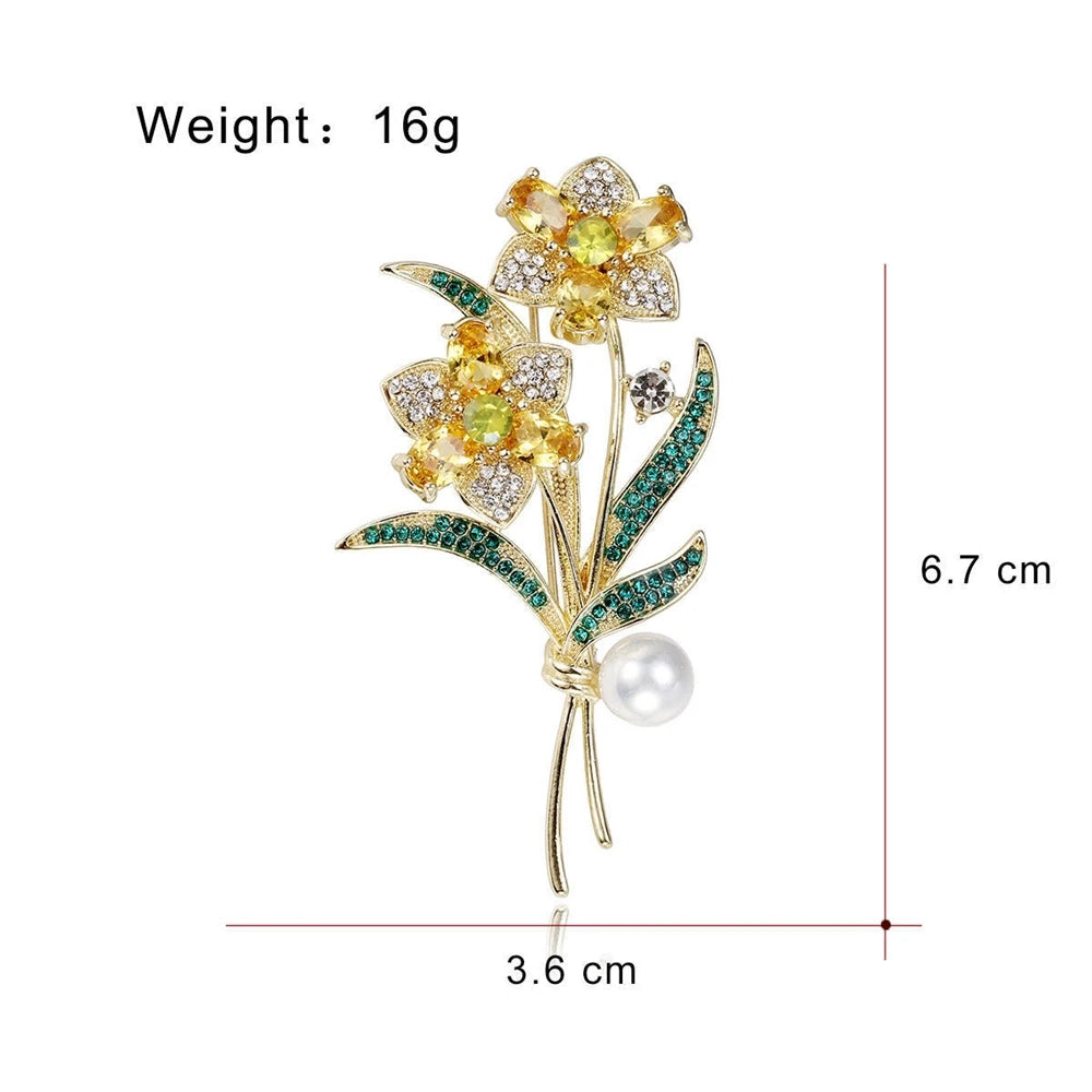 Fashion Glitter Flowers Rhinestone Sparking Sweet Brooches for Girls Elegant Floral Pins Jewelry for Women Ladies Accessories
