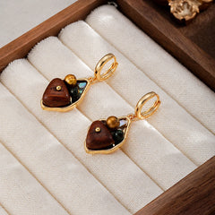 Fashion Wood Freshwater Pearl Crushed Shell Copper 18K Gold Plated Drop Earrings for Girls Trendy Jewelry for Women Wholesale