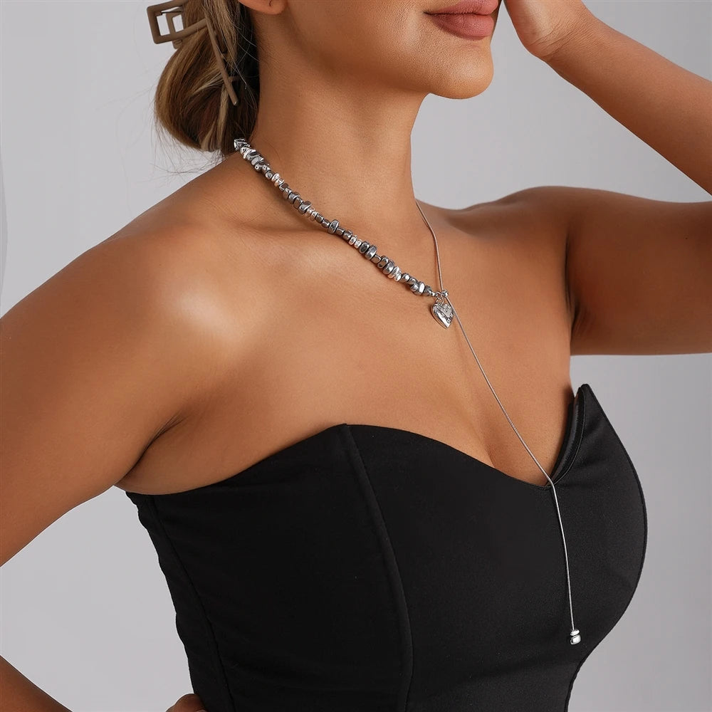 Simple Fashion Sweet Elegant Classic Heart Necklaces Unisex 14K Gold Plated Alloy Crystal Rhinestone Jewelry