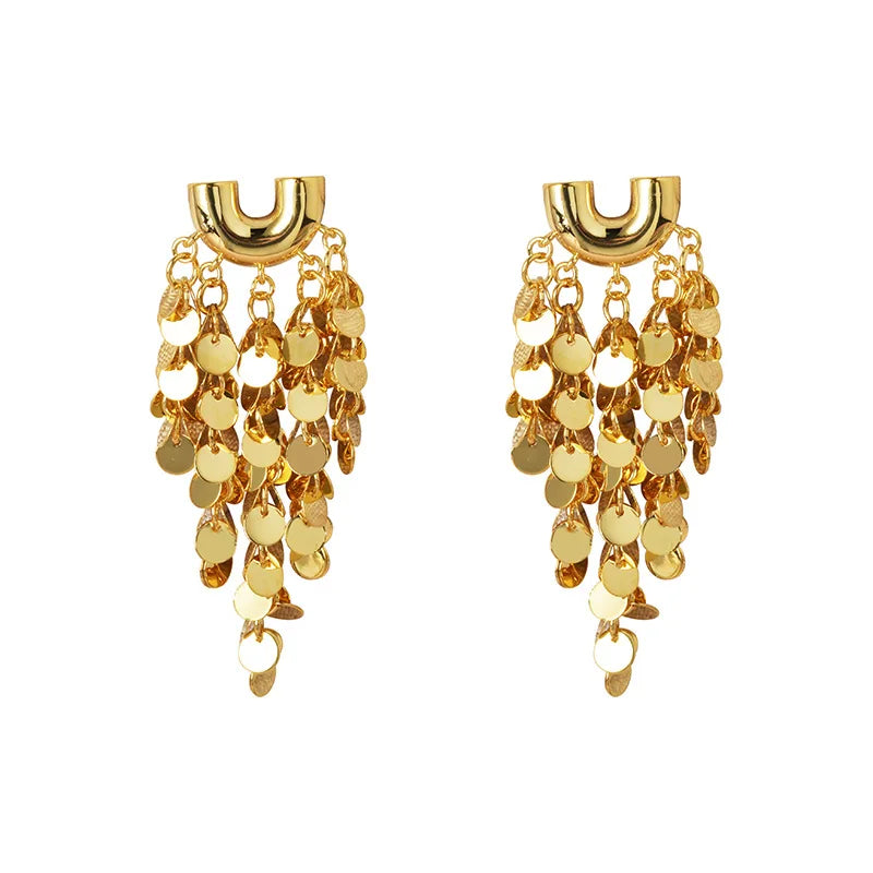 European and American Metal Style Sequined Tassel Stud Earrings  Elegant Statement Fashionable Grunge Ear Accessories Wholesale