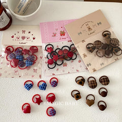Fashion Heart Shaped Plaid Scrunchies for Baby Girls Mini Simple Sweet Cute Hair Ties for Kids Child Hair Accessories in Stock
