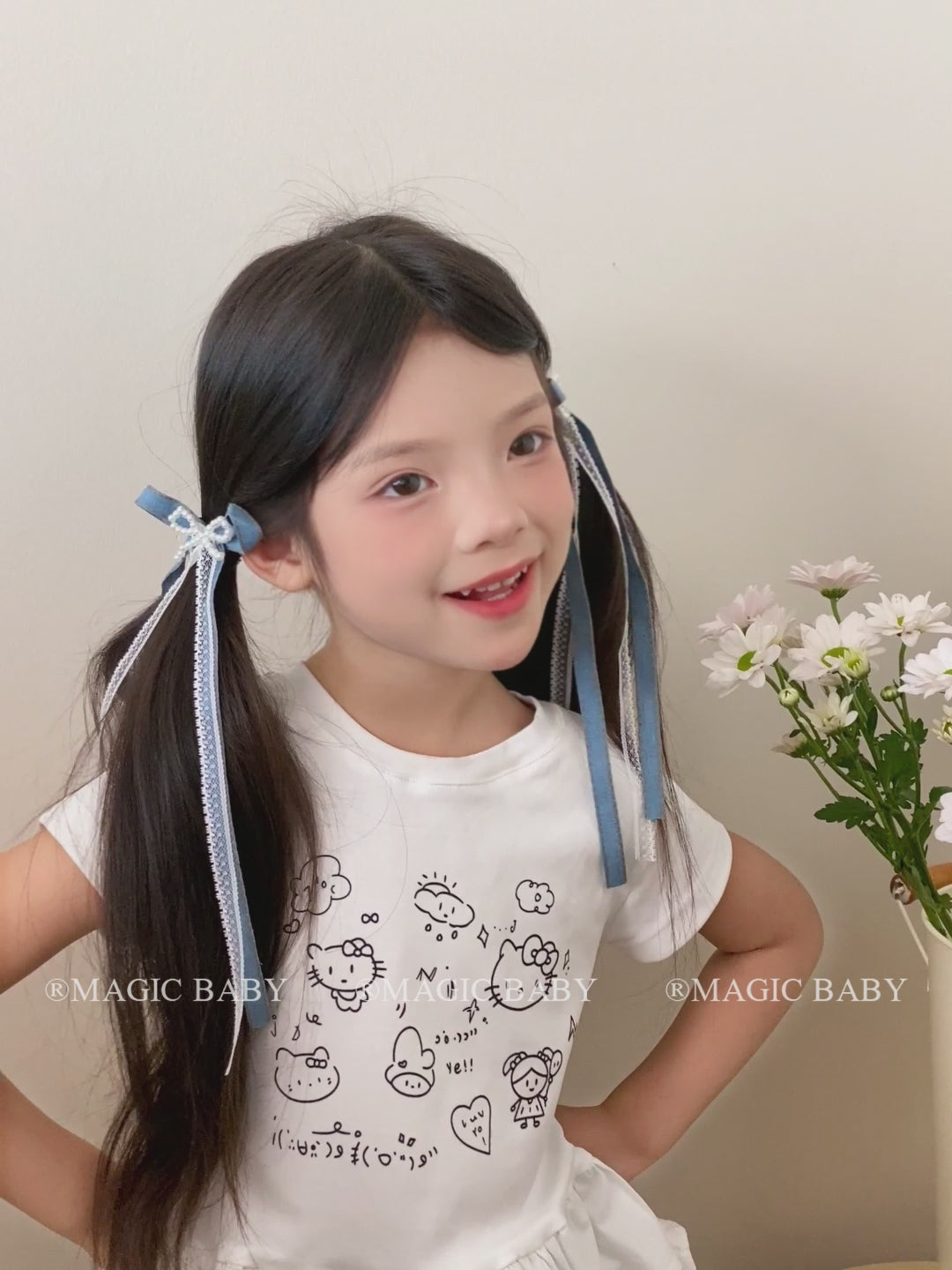 Cute Sweet Demin Ribbon Bowknot Hair Clips for Baby Girls Lace Imitation Pearl Alligators for Kids Children Hair Accessories