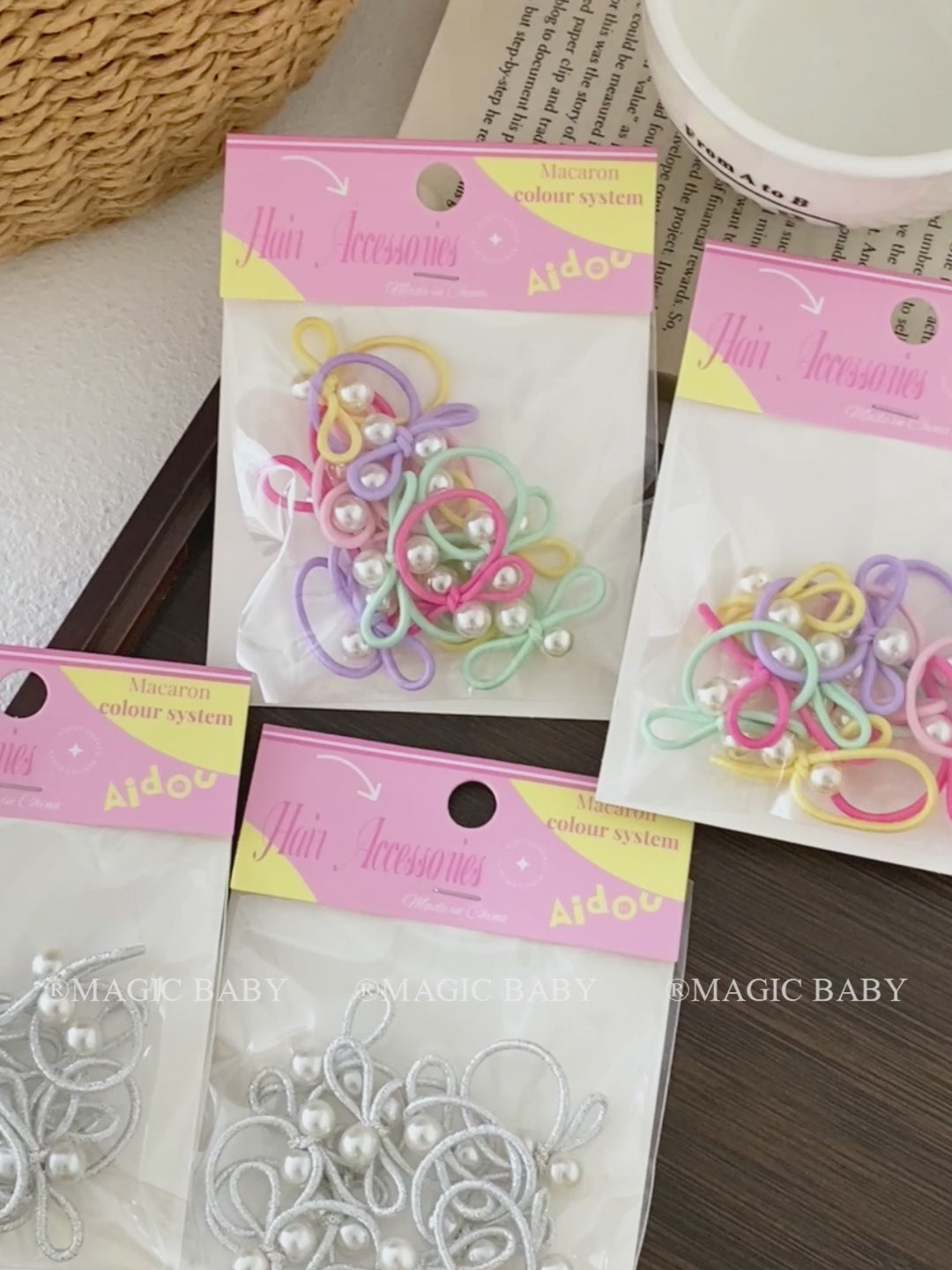 Girls Imitation Pearl Solid Colored Thick Thin Hair Scrunchies Fashion Simple Sweet in Stock Hair Ties Accessory for Kids Daily