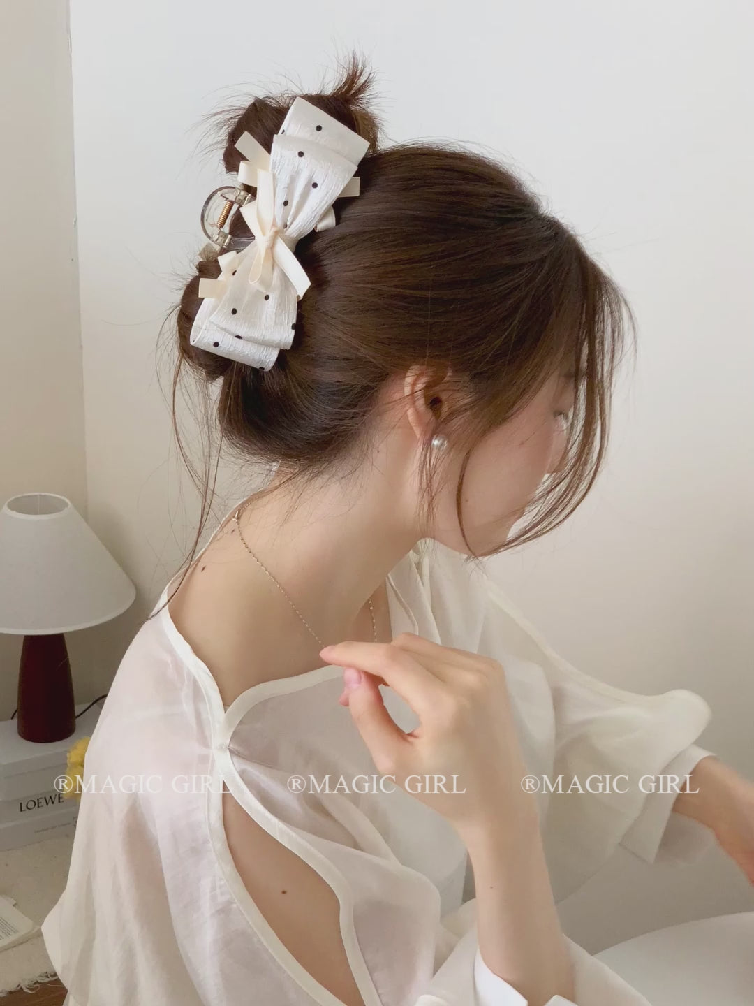 Classic Bowknor Polka Dot Hair Claw Clips for Girls Ribbon Fashion Chic Cute Hair Clutches for Women Ladies Hair Accessories