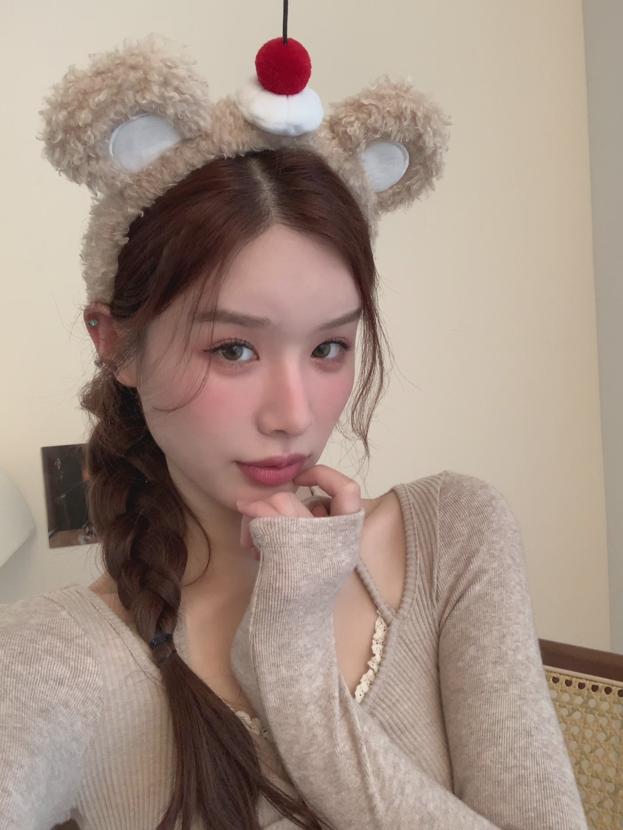 Hot Sale Cherry Fruits Solid Color Downy Headbands Sweet Cute Wholesale New Design in Stock Hairbands Accessories for Women