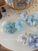 Hot Sale Women's Hair Ties Blue Solid Color with Cute Sweet Plaid Bowknot Scunchie Fashionable Flower Accessories for Girls