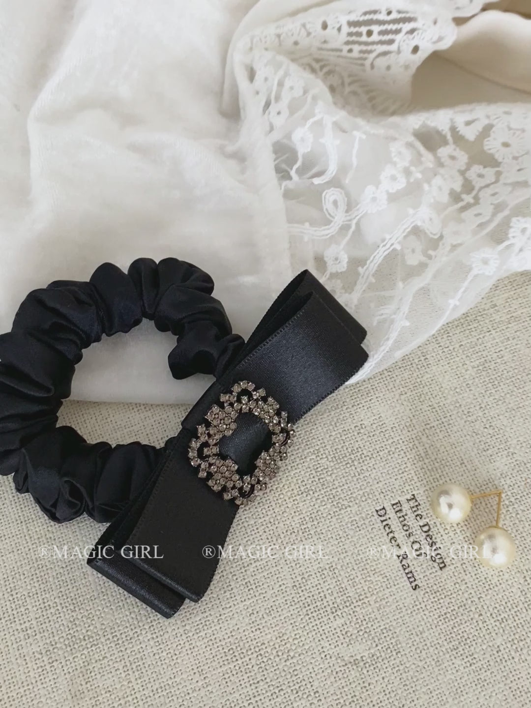 Women 2025 Hot Sale Black Bowknot Rhinestone Hair Ties Fashion Elegant Thick Thin Hair Scrunchies Accessories for Female Daily