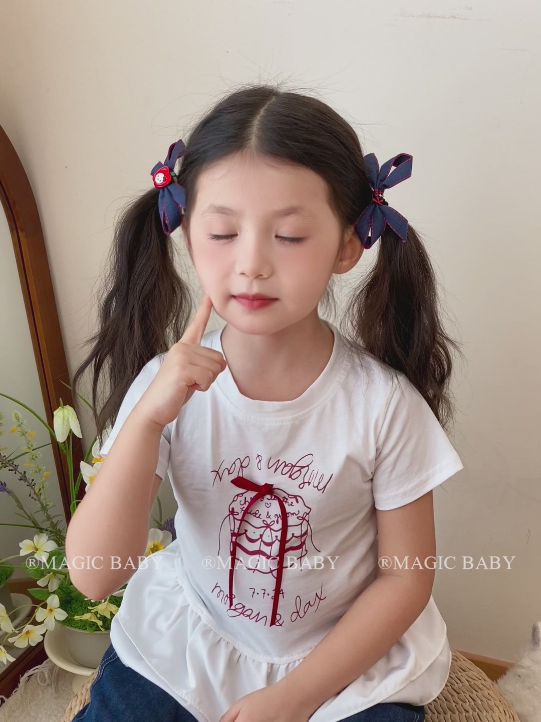 Cute Sweet Simple Denim High Elastic Scrunchies for Baby Girls Apple Fruits Bowknot for Kids Children Hair Accessories in Stock