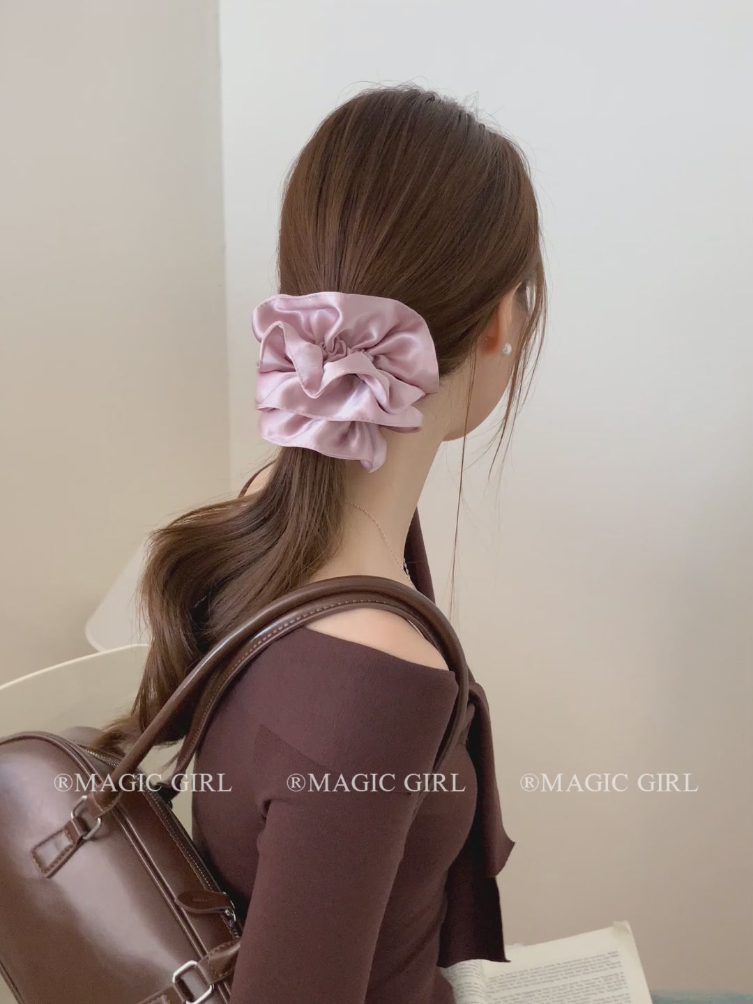 Women Minimalistic Solid Color Pink Large High Elastic Scrunchies Sweet Fashion ELegant in Stock Hair Ties Accessories for Daily