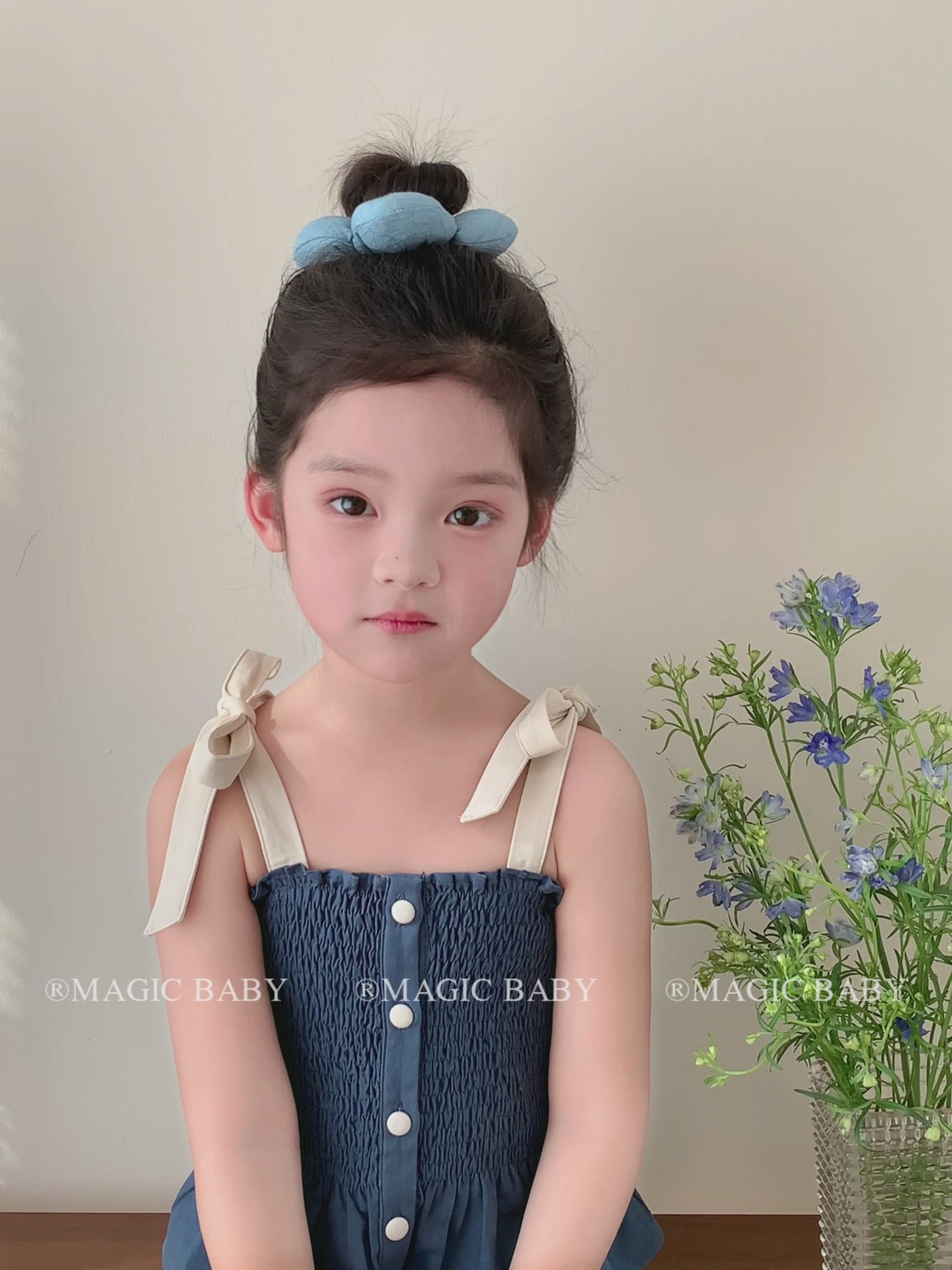 Solid Color Denim Flower Scrunchies for Baby Girls Classic Simple Hair Ties for Kids Children Teens Hair Accessories in Stock