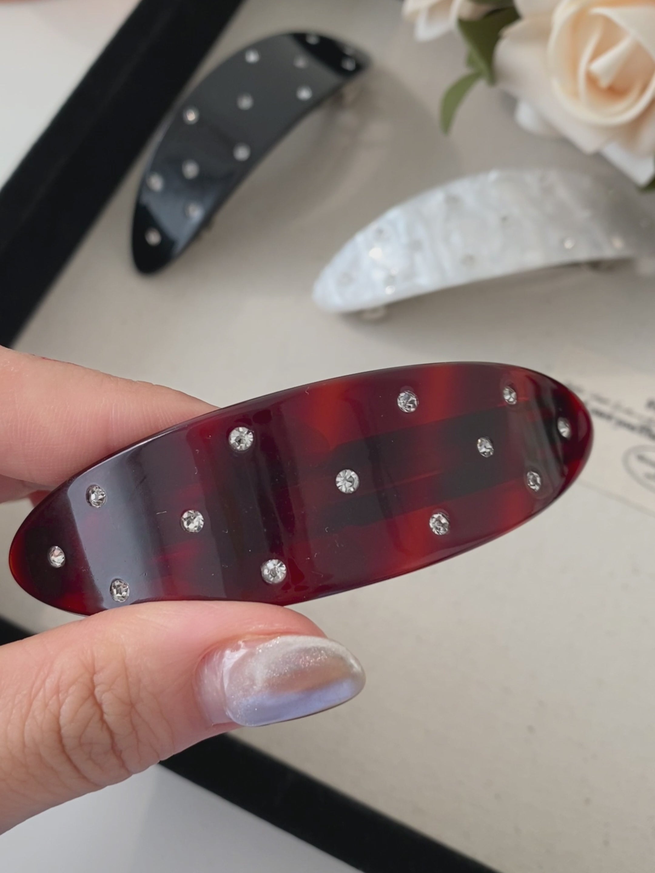 Vintage Stylish Acetate Hair Snap Clips for Girls Solid Color Sequined Glitter Hair Accessories for Women Ladies Elegant Fashion