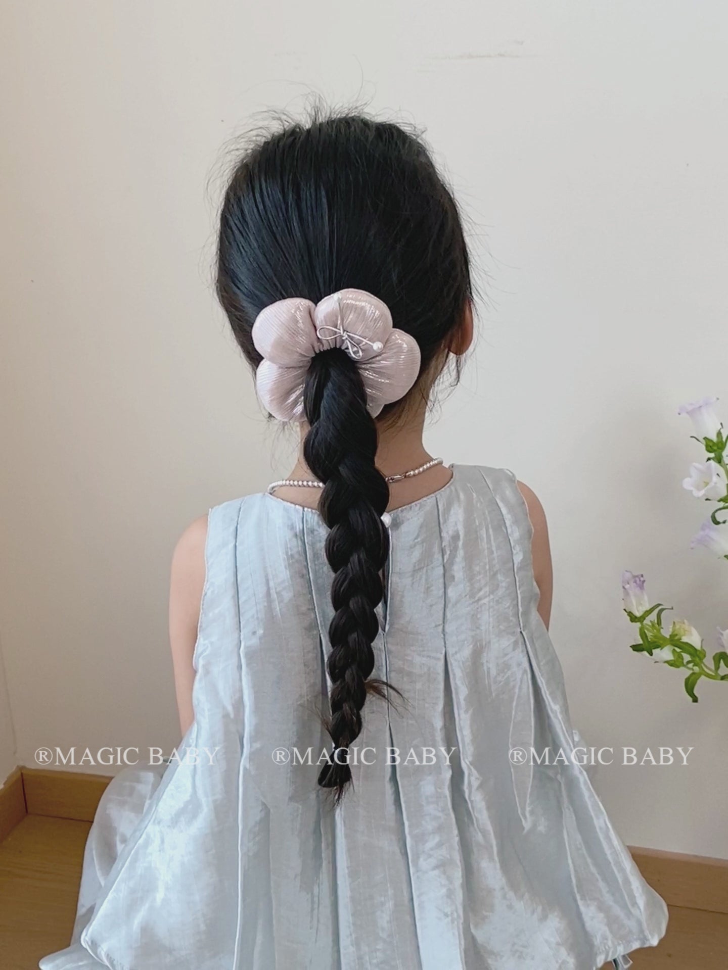 Solid Color Flower Bowknot Scunchies for Baby Girls Simple Minimalistic Elegant Hair Ties for Kids Children Hair Accessories