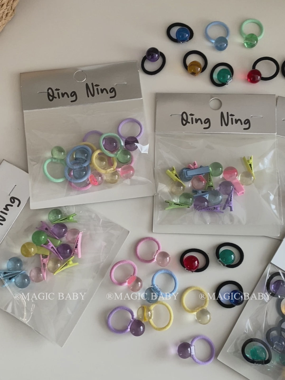 Children's Sweet Hair Accessory Set Multiple Color Beads Small Decorative Hair Ties Alligator Clips Fashion Hairpins Scrunchies