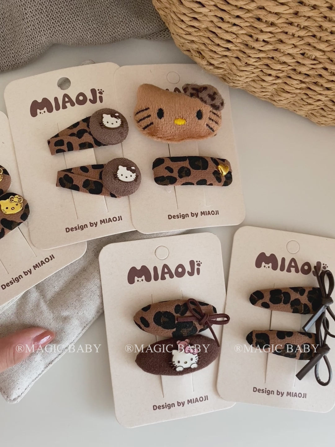 Fashion Cute Sweet Kitty Cat Hair Clips Leopard Print Animals Bowknot Cartoon Snap Clips for Kids Children Hair Accessories