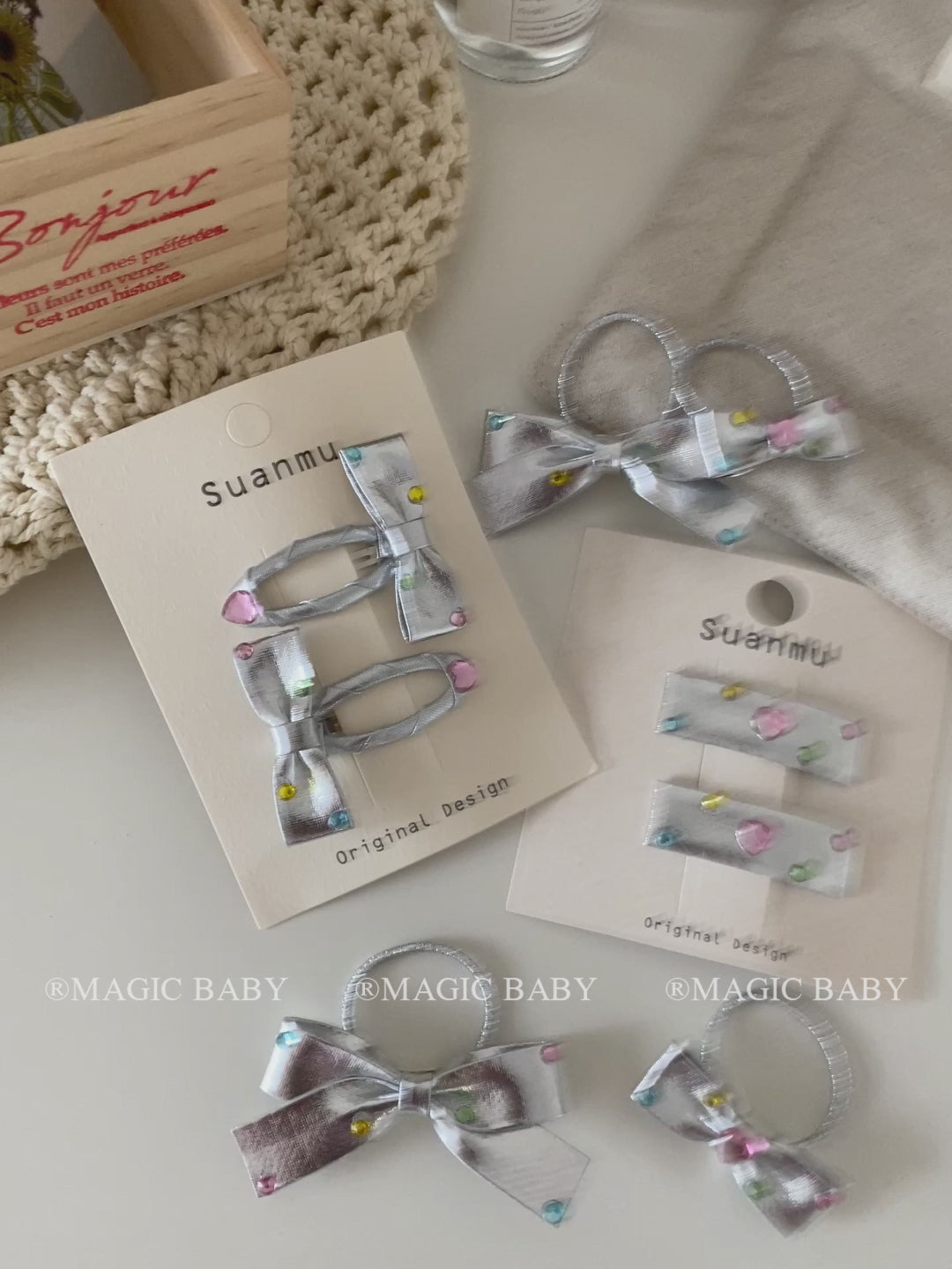 Silver Bowknot Cute Sweet Hair Accessories for Baby Girls Fashion Trendy Stylish Scrunchies for Kids Children in Stock Kawaii