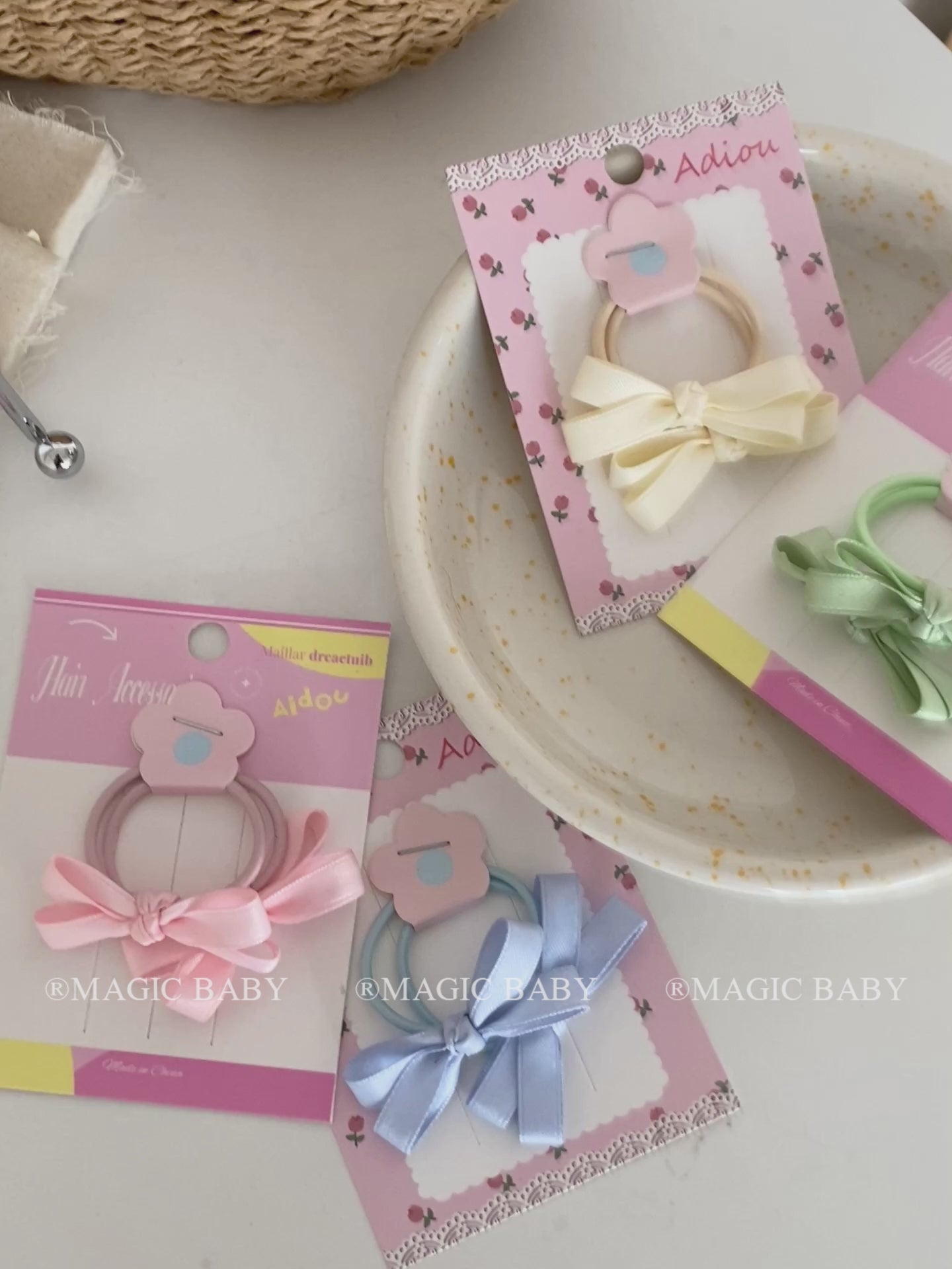 Sweet Cute Solid Color Bowknot Scrunchie for Girls Fashion Kawaii Simple Hair Ties for Kids Children Hair Accessories in Stock