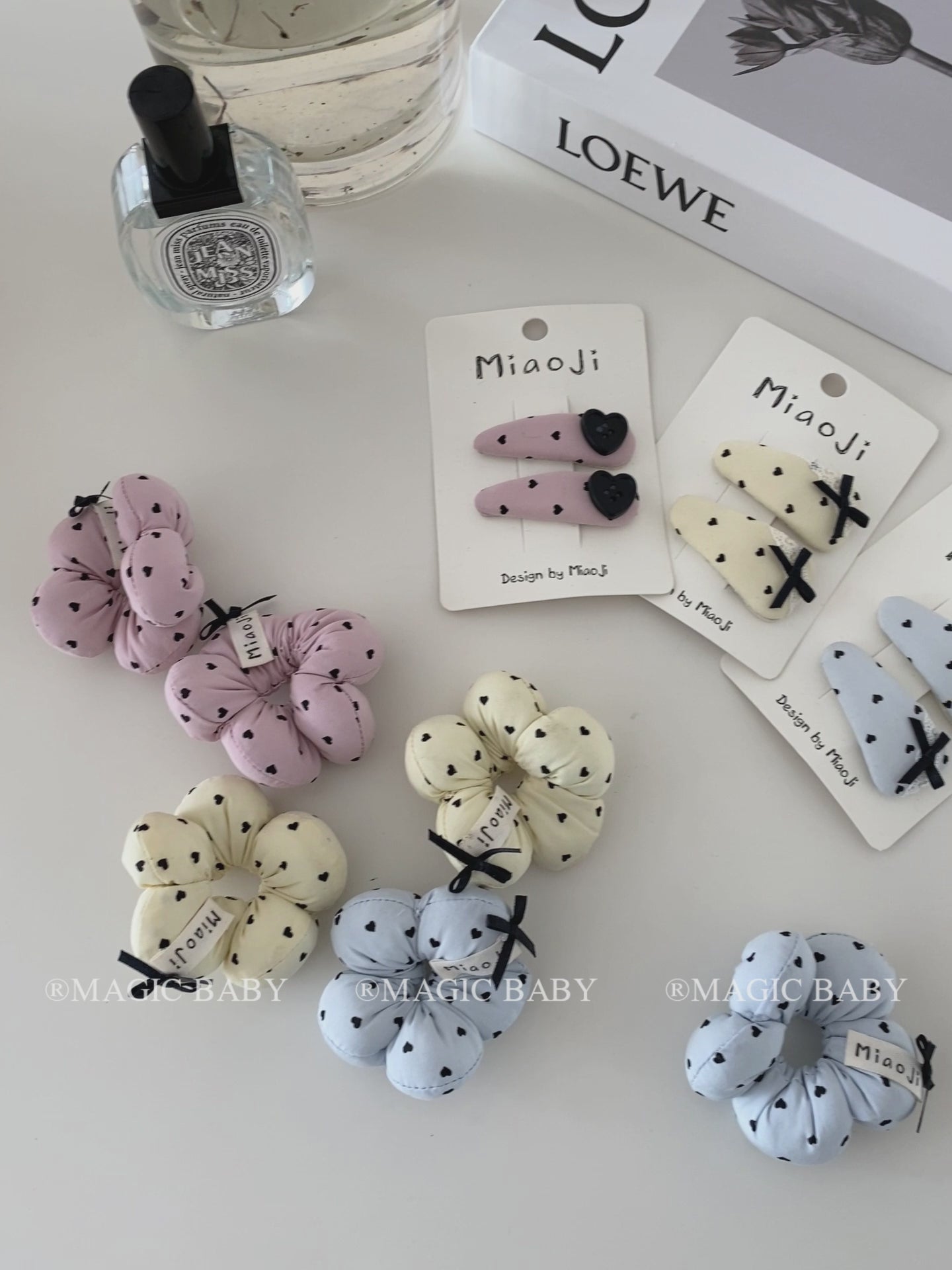 Hot Sale Solid Color Heart Dots Bowknot Hair Tie Alligator Clips Fashion Sweet in Stock Scrunchy Hairpins Accessory Set for Kids