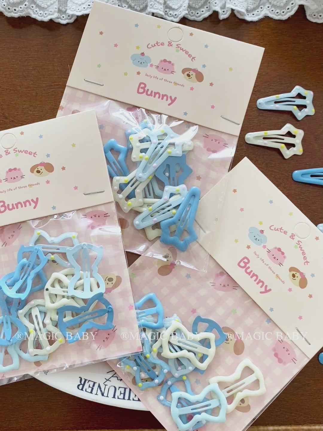 Blue Cute Sweet Star Hair Clips for Girls Chic Simple Elegant Kawaii Snap Hair Accessories for Children for Parties