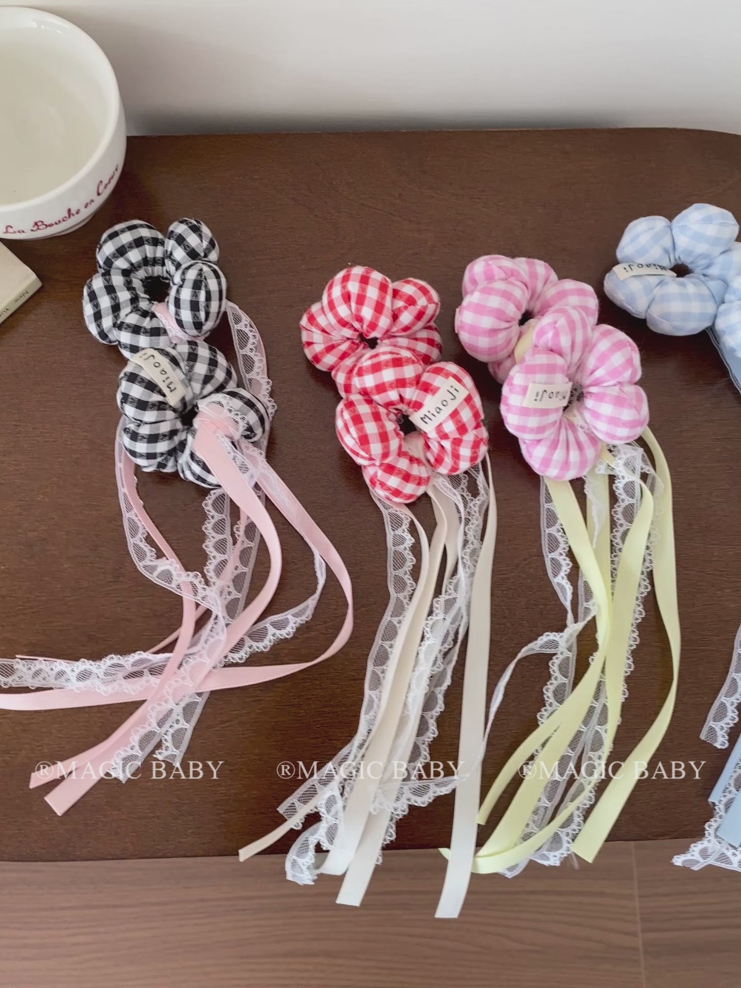 Flower Fashion Ribbon Lace Scrunchies for Baby Girls Sweet Cute Kawaii Hair Ties for Kids Children Hair Accessories in Stock