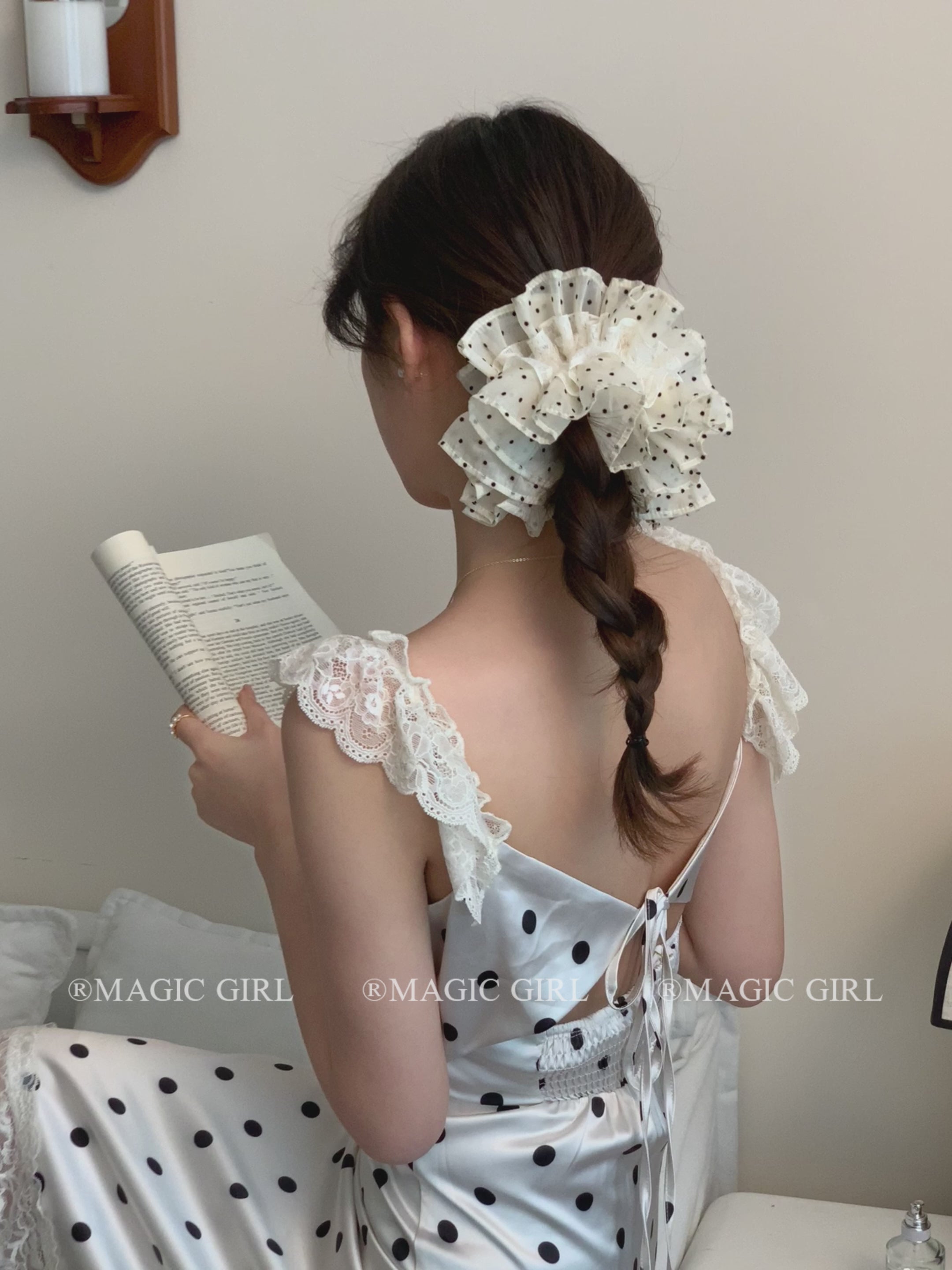 Girls' Elegant Hair Accessories French Style  Polo Dot Bowknot Hair Ring Gentle Large Hair Ties Vintage High Quality Scrunchies