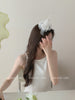 Hot Sale White Tulle Bowknot Ribbon Birthday Hat Shape Alligator Clips Graceful Trendy Wholesale Hair Claws Accessory for Women
