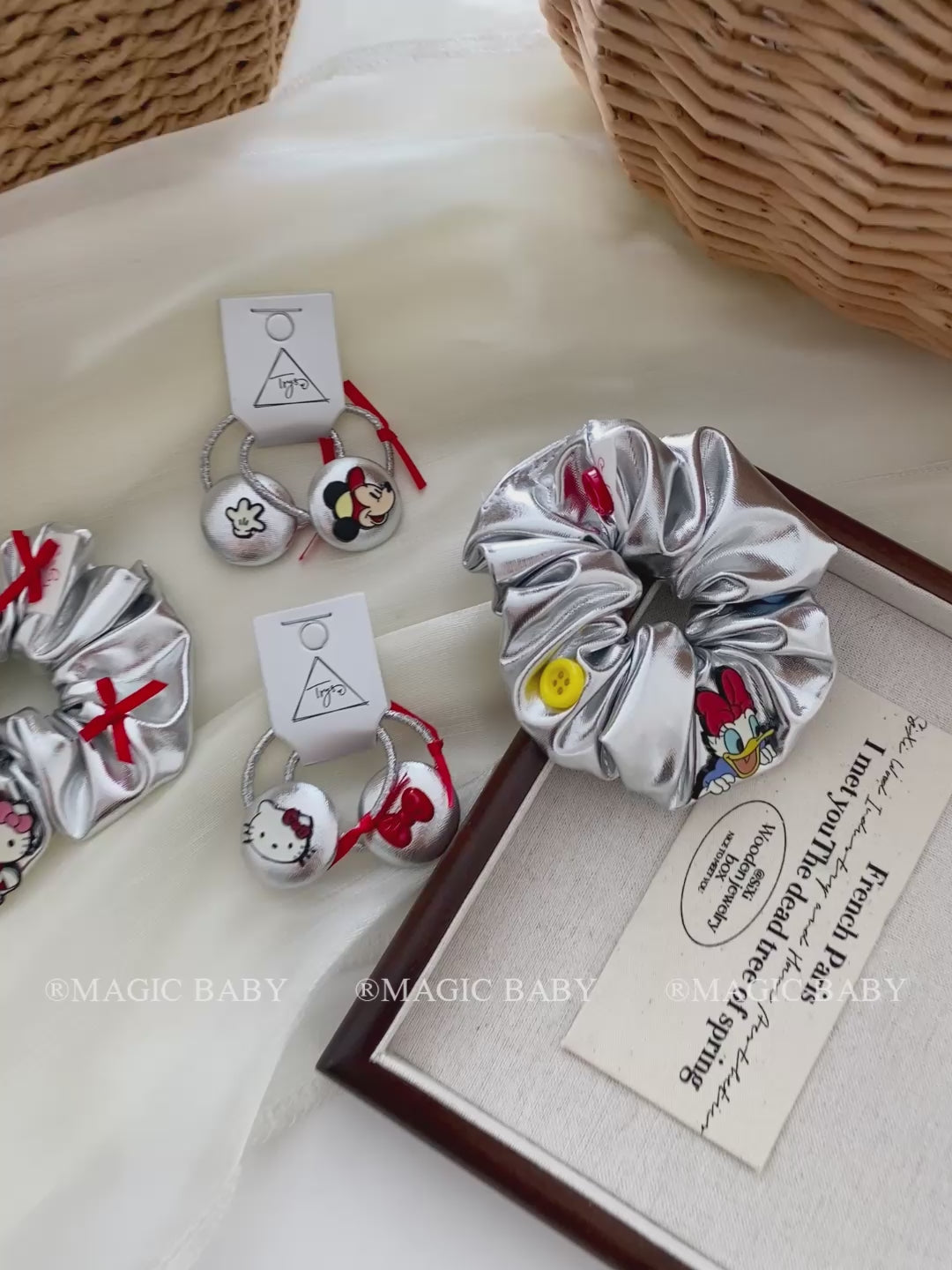 Silk Bowknot Cartoon Scrunchies for Baby Girls Kitty Cat Sweet Cute Hair Ties for Kids Children Hair Accessories in Stock Trendy