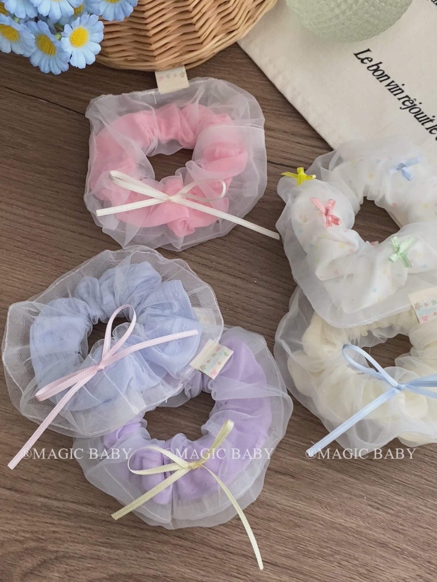 Girly Aesthetic Simple Solid Color Bowknot Large Scrunchies Fashion Sweet Elegant Ponytail Holder Hair Ties Accessories for Kids