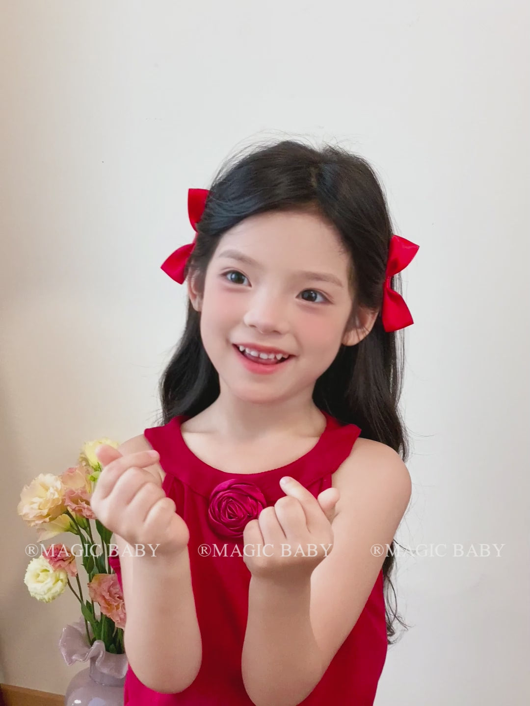 Solid Color Red Bowknot Polka Dot Fabric Hair Clips Baby Girls Cute Sweet Fashion Party Alligators Kids Hair Accessories