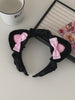 Hot Sale Cat Ear Pink Bowknot Large Black Downy Headbands Sweet Cute Wig Bands Wholesale in Stock Hairbands for Women Accessory