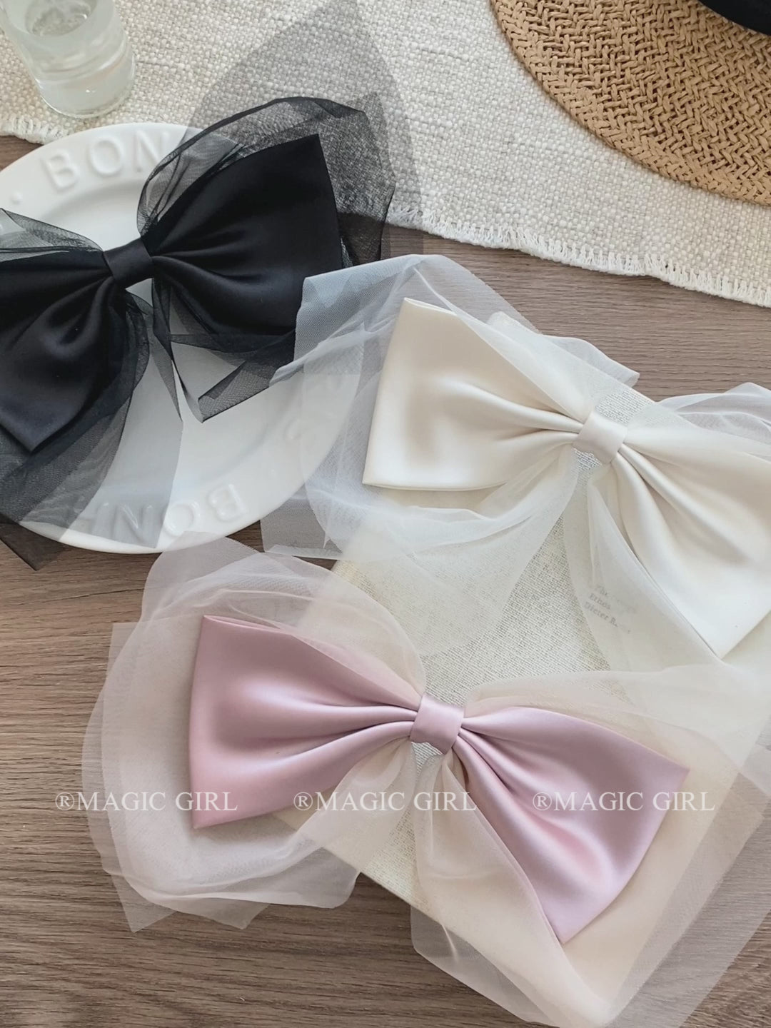 Princess Style Large Bowknot Lace Hair Snap Clips Girls Elegant Alloy Hair Accessories Solid Color Sweet Cute for Party Women