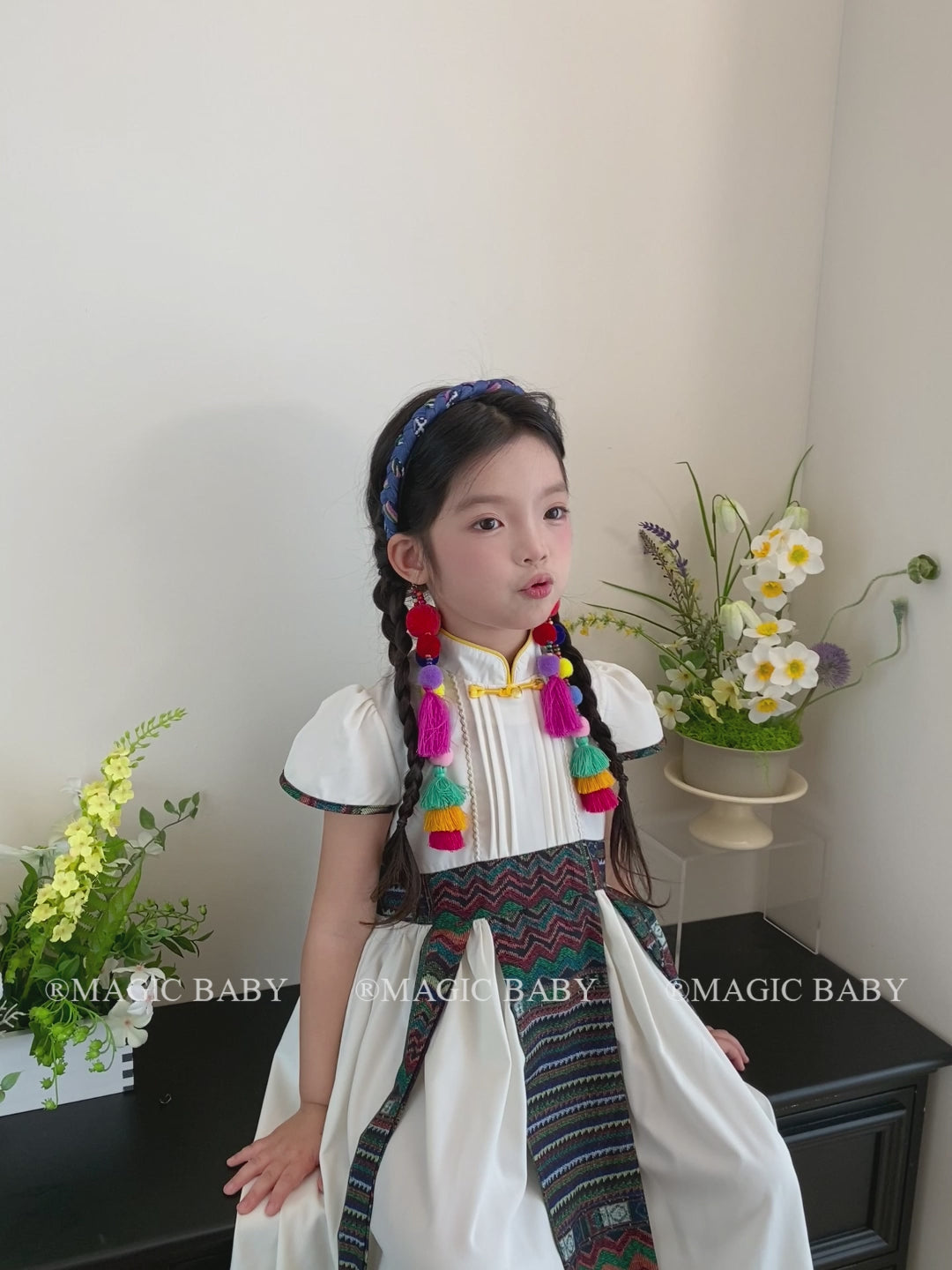 Girly Aesthetic Colorful Bobbles Ribbon Wide Headbands Elegant Sweet Stock Hairbands Accessories for Kids and Children