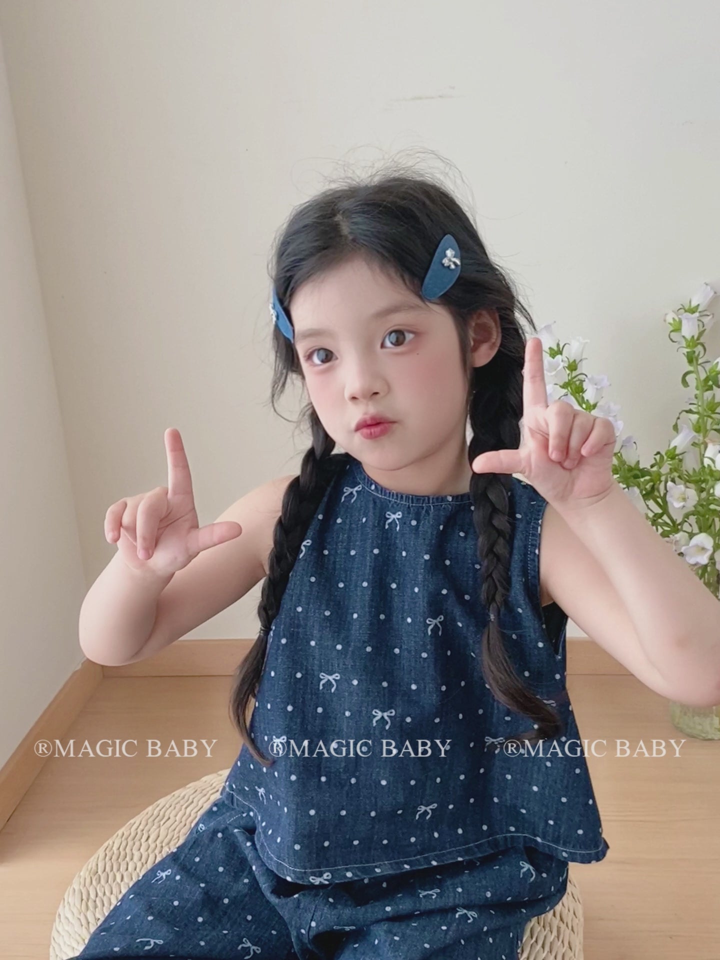 Kids Chic Blue Bear Bowknot Small Snap Clips Fashion Cute Wholesale in Stock Hairpins Accessories for Children Daily School Use