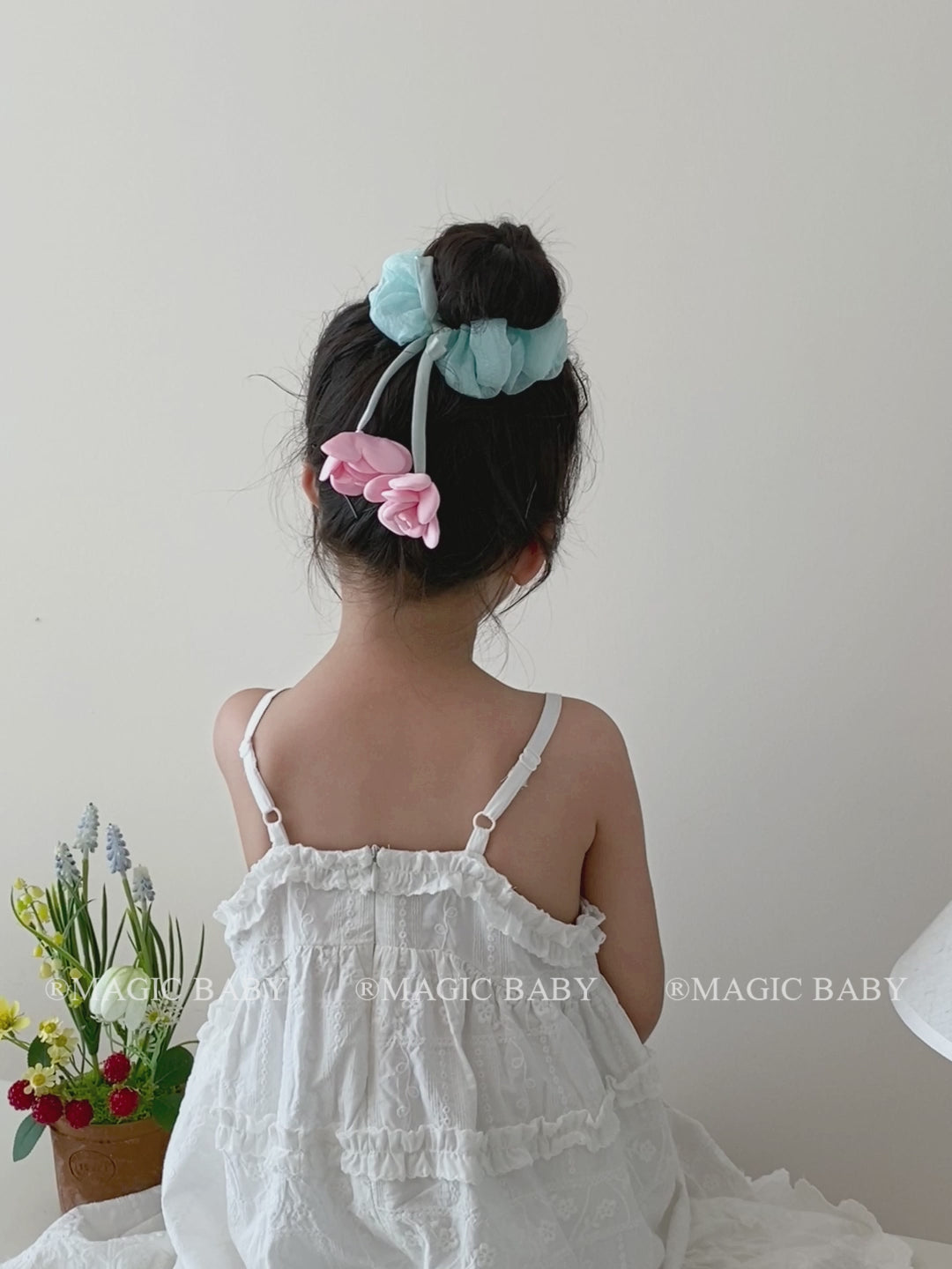 Girl Flower Ribbon Solid Color Large Hair TIes Sweet Fashion Ponytail Holder in Stock Scrunchies Accessories for Kids Children
