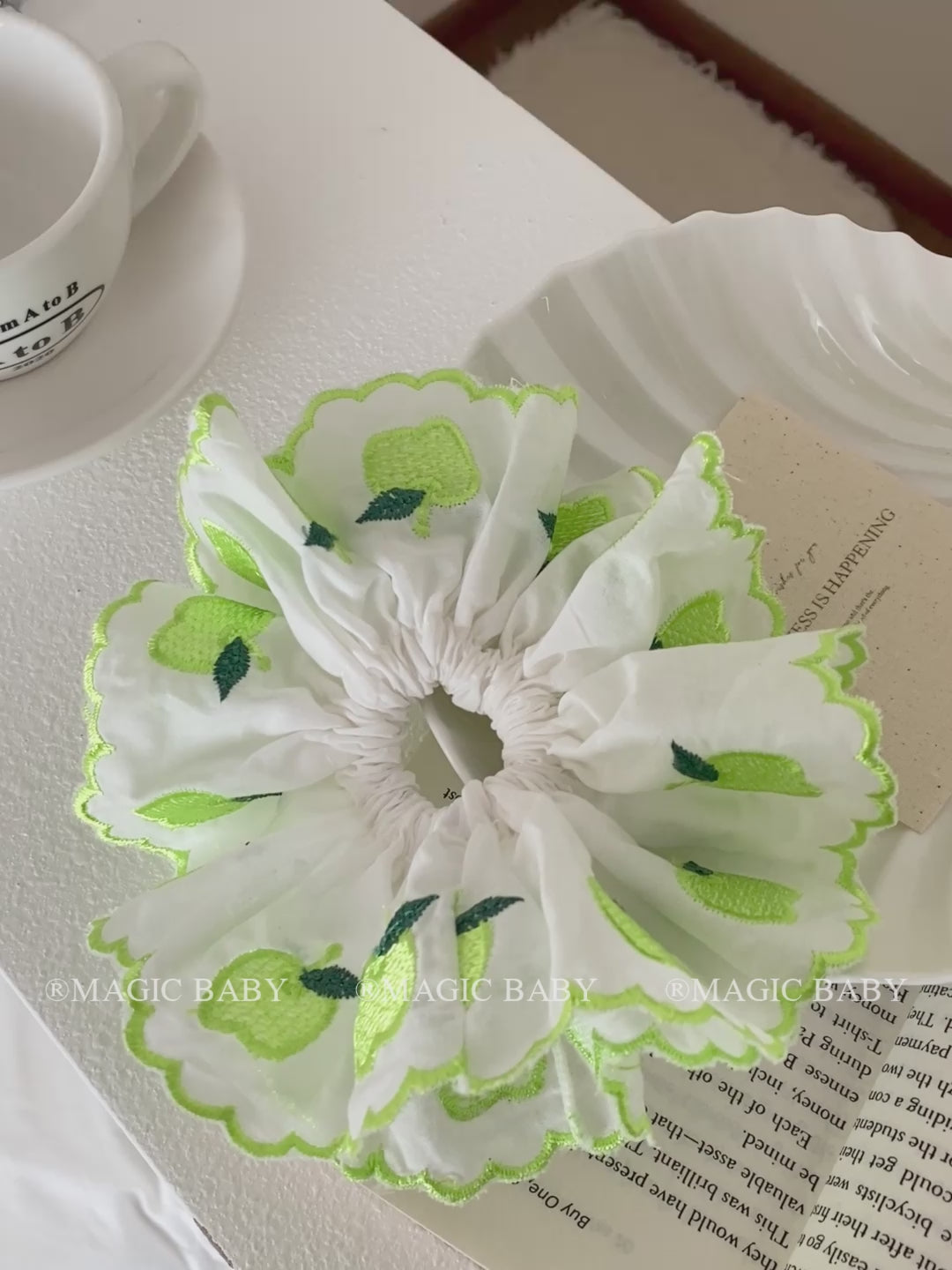 Sweet Cute Green Apple Fashion Scrunchies Elegant Hair Ties for Baby Girls Kids and Teenagers Green Fruit Accessories