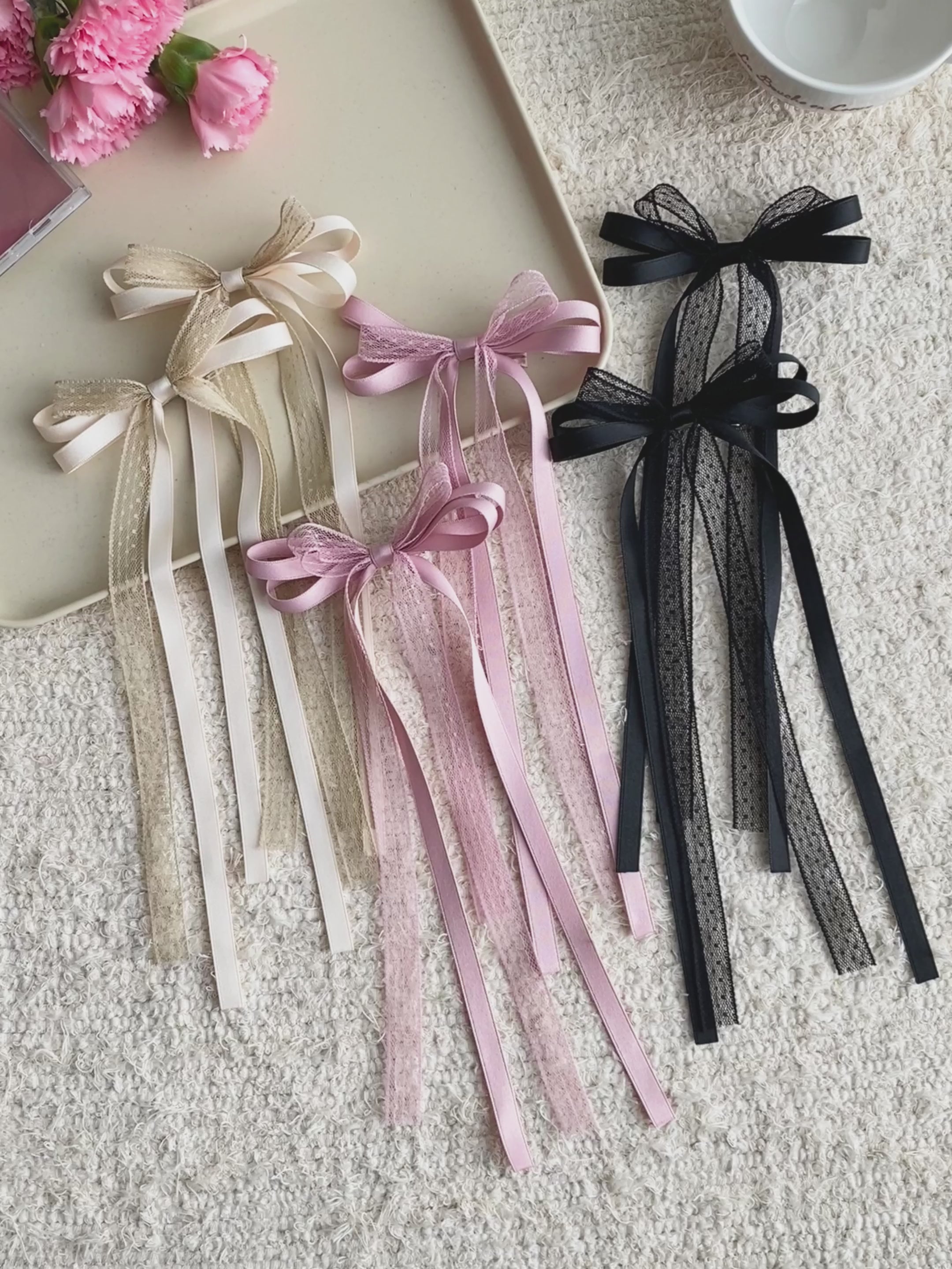 Sweet Ribbon Bowknot Hair Clips Accessories for Girls Solid Color Cute Fashion Fancinators  Hair Claws Lace  for Women Ladies