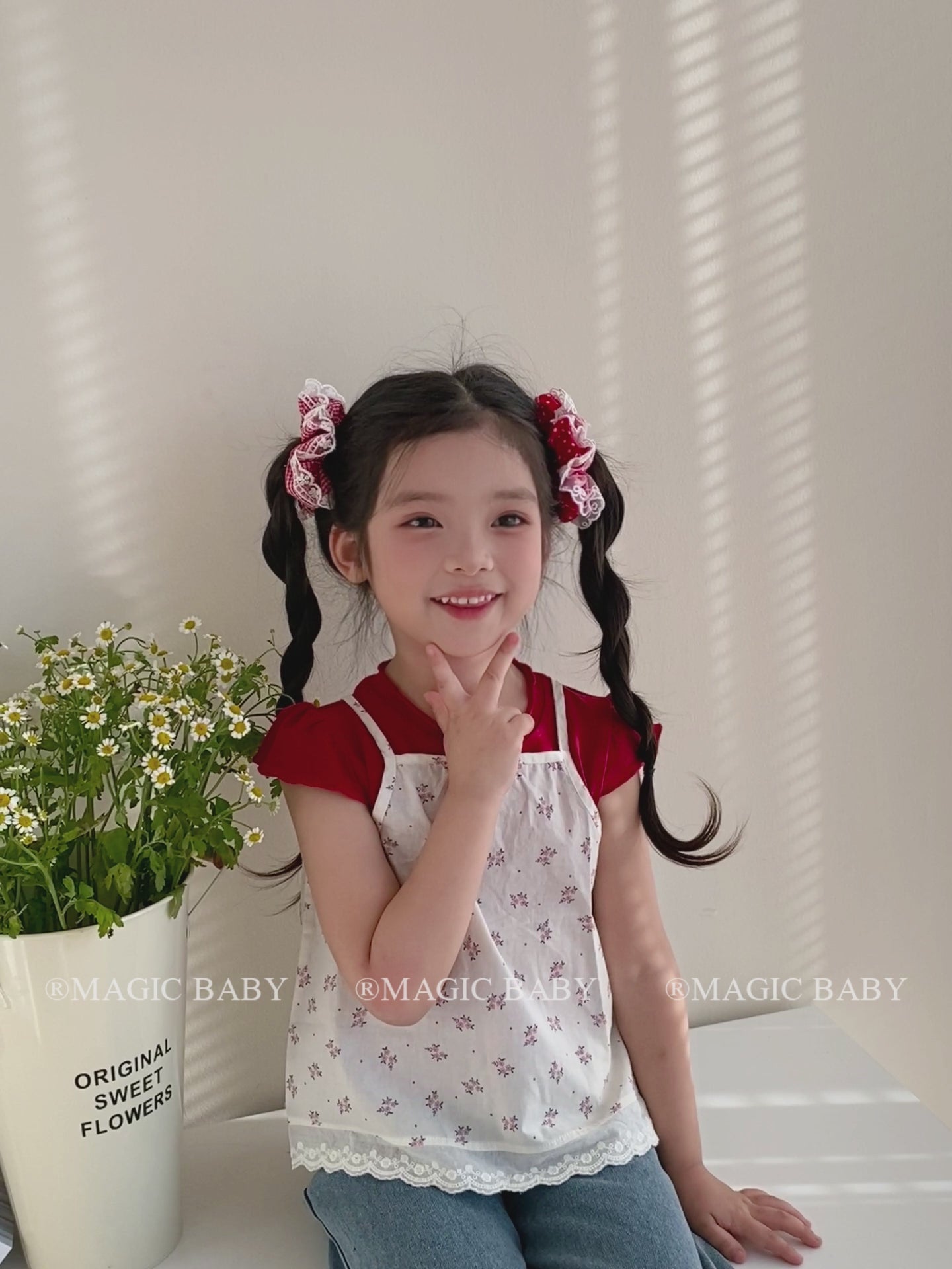 Girls Red Lace Dots Grid Small Scrunchies Fashion Sweet Wholesale in Stock Hair Ties Accessories for Children Daily School Use
