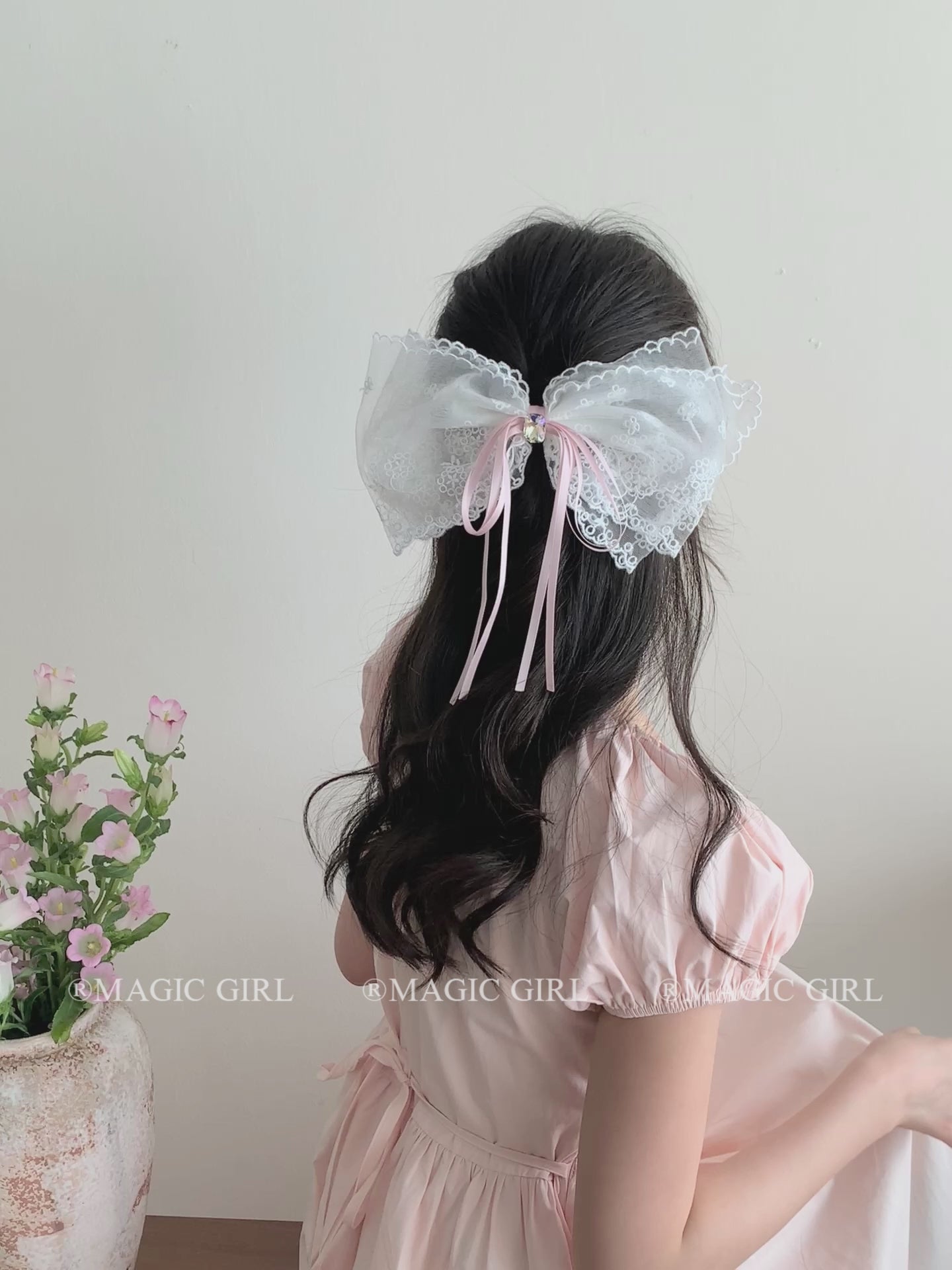 Sweet Cute Princess Style Bowknot Hair Clips for Girls Pink Ribbon Stunning Stylish Barrettes Preppy Hair Accessories for Women