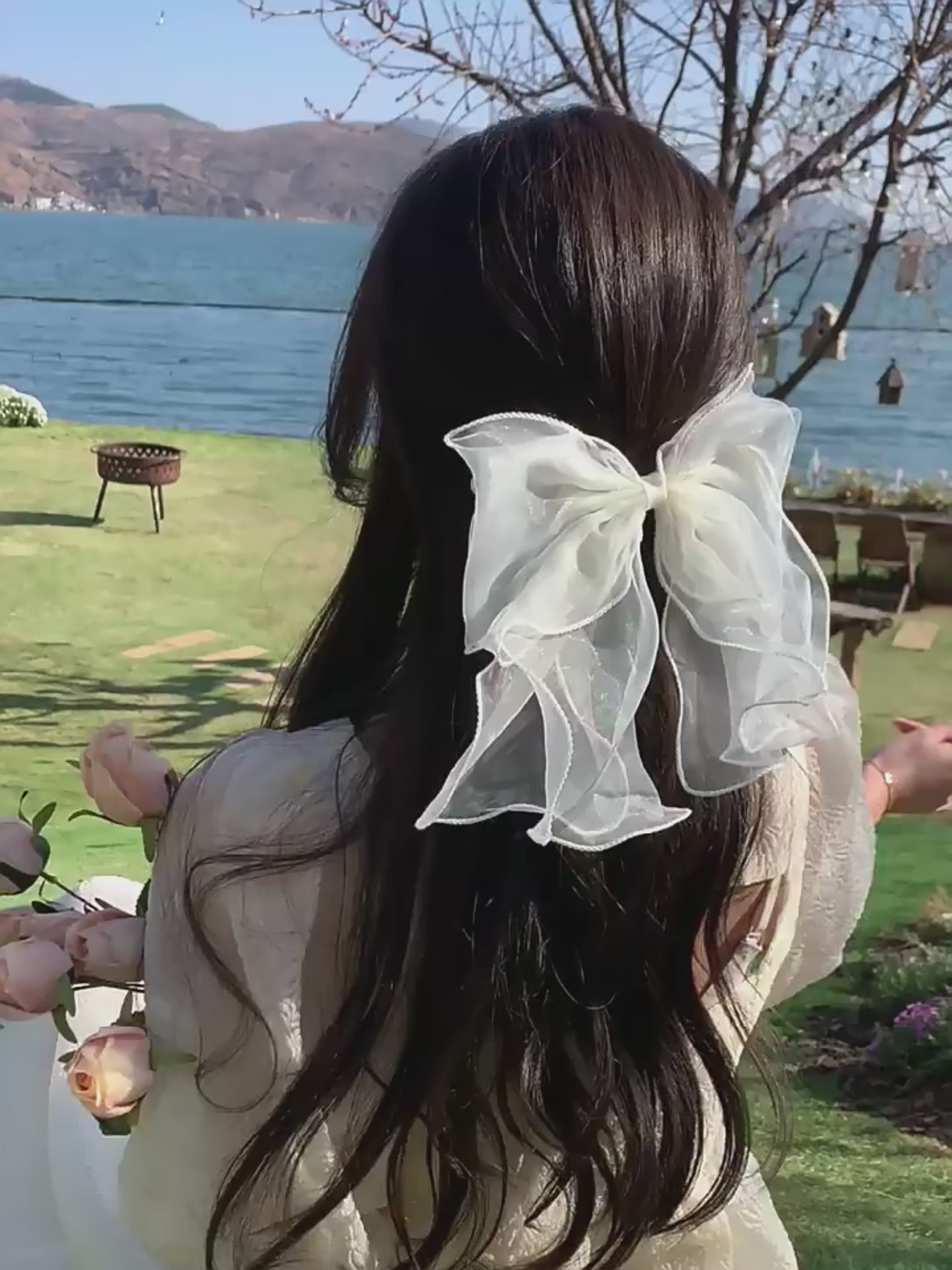 Brand New Lustrous Tulle Bowknot Hair Clips for Girls Solid Color Sweet Fashion Chic Barrette for Women Ladies Hair Accessories