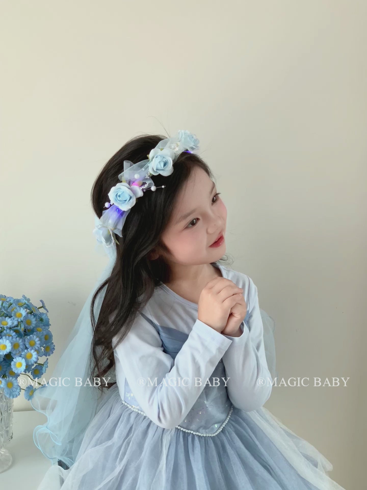 Cute Sweet Flower Tulle Bowknot Headband Glitter Imitation Pearl Hair Band Accessory for Baby Girls and Kids