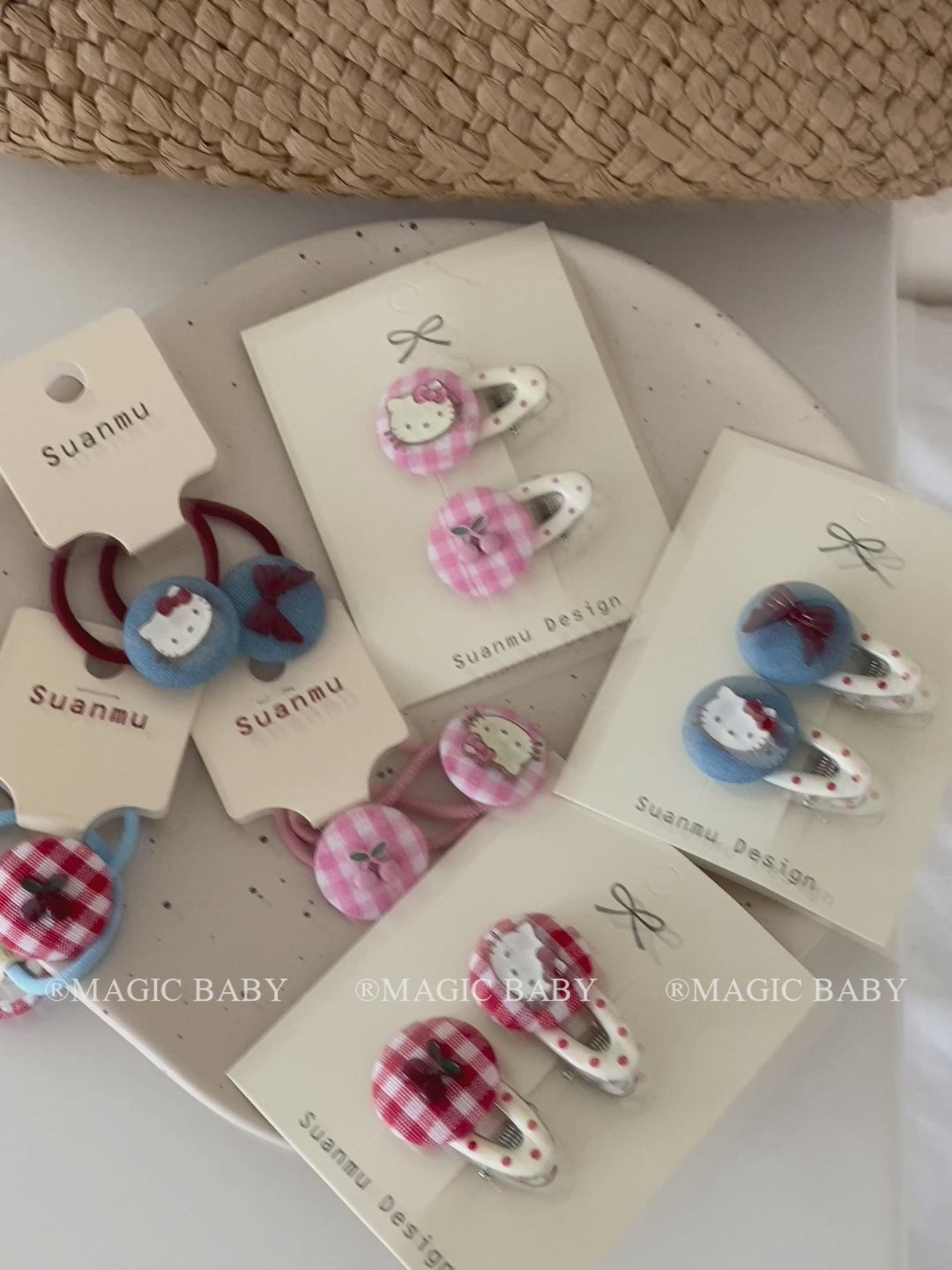 Children MultiColor Grid Cat Small Alligator Clips Hair Ties Fashion Sweet Wholesale in Stock Scrunchiy Hairpins Accessory Set